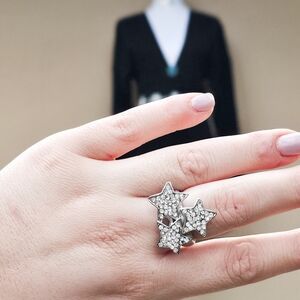 Y2K Rhinestone Cluster of Stars Elastic Ring